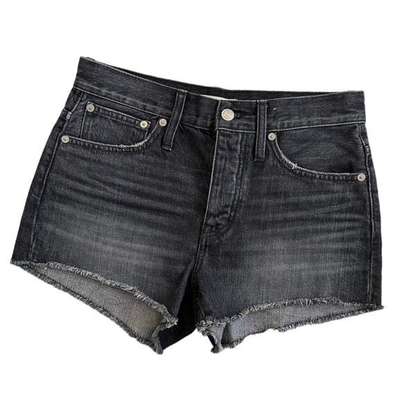 Madewell Size 24 Black Denim Shorts Relaxed Fit Button Fly High Waisted - Picture 3 of 7